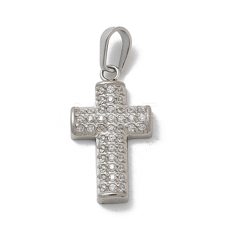304 Stainless Steel Micro Pave Cubic Zirconia Pendants STAS-Z107-08P-16-1