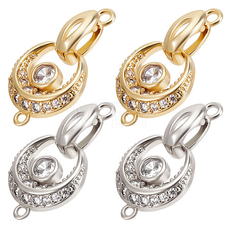 6 Sets 2 Colors Rack Plating Brass Pave Clear Cubic Zirconia Fold Over Clasps KK-BBC0005-64-1