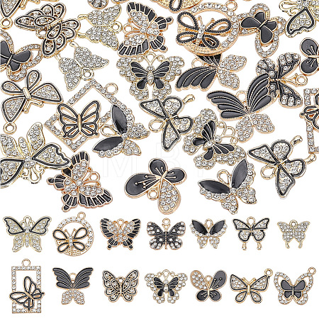 42Pcs 14 Styles Alloy Black Enamel Pendants FIND-SC0024-27-1
