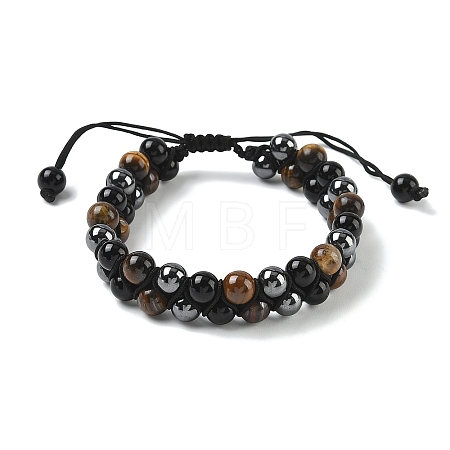 Adjustable Woven Round Synthetic Non-magnetic Hematite & Imitation Quartz & Natural Tiger Eye Braided Bead Anklets for Women AJEW-D071-01A-1