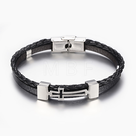 Leather Braided Cord Bracelets BJEW-E324-A05-1