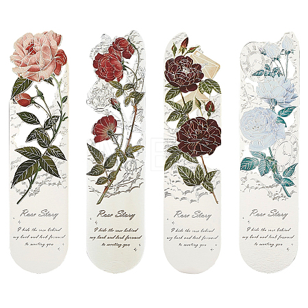 4Pcs 4 Styles Brass Flower Bookmarks AJEW-SP0002-28B-1
