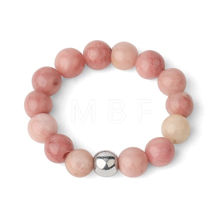 4MM Round Natural Rhodonite Beaded Stretch Rings VM0712-8-1