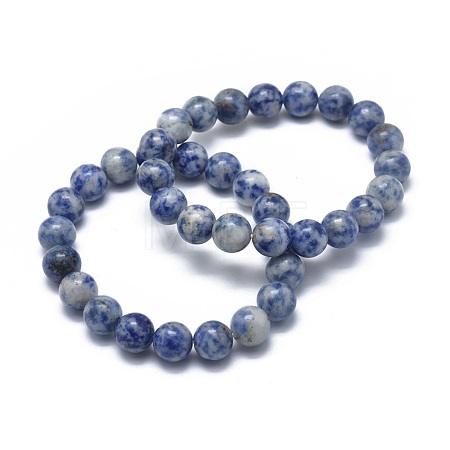 Natural Blue Spot Jasper Bead Stretch Bracelets X-BJEW-K212-B-039-1