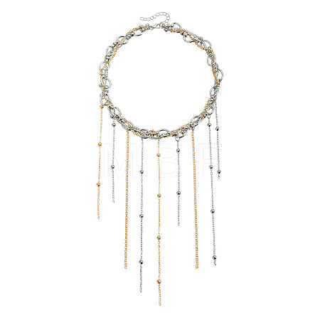 Two Tone Alloy Chain Tassel Bib Necklaces for Women WG44043-01-1