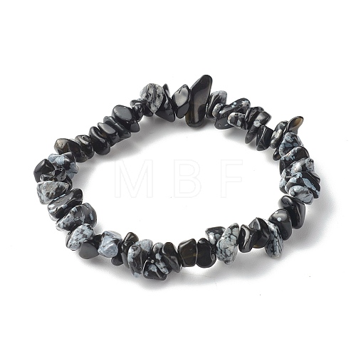 Natural Snowflake Obsidian Chip Bead Stretch Bracelets for Children BJEW-JB06388-06-1