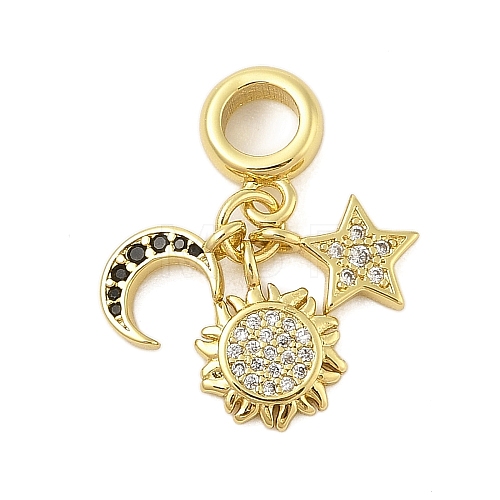 Rack Plating Brass Micro Pave Clear & Black Cubic Zirconia European Dangle Charms KK-Z074-65G-1