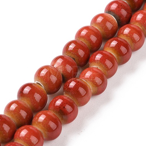 Handmade Fancy Antique Glazed Porcelain Ceramic Round Beads Strands PORC-L019-6mm-08-1