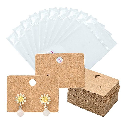 50Pcs Rectangle Kraft Paper Earring Display Card with Hanging Hole CDIS-CJ0001-05-1
