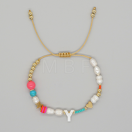 Initial Letter Natural Pearl Braided Bead Bracelet LO8834-25-1