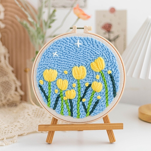 DIY Flower Pattern Punch Embroidery Beginner Kits for Beginners PW-WGB2670-10-1