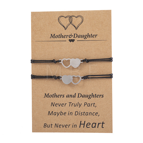 Stainless Steel Heart Wax Cord Adjustable Mother's Day Parent-Child Card Bracelet Set ST7098685-1