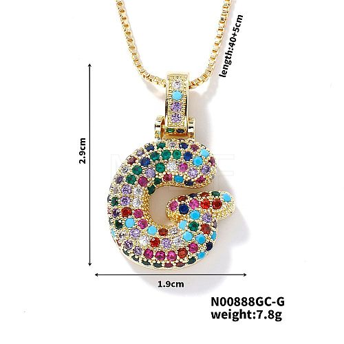 Brass Pave Colorful Cubic Zirconia Letter Pendant Box Chain Necklaces NU0575-7-1