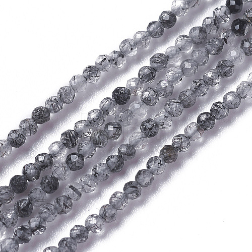 Natural Black Rutilated Quartz Beads Strands G-F596-25A-3mm-1