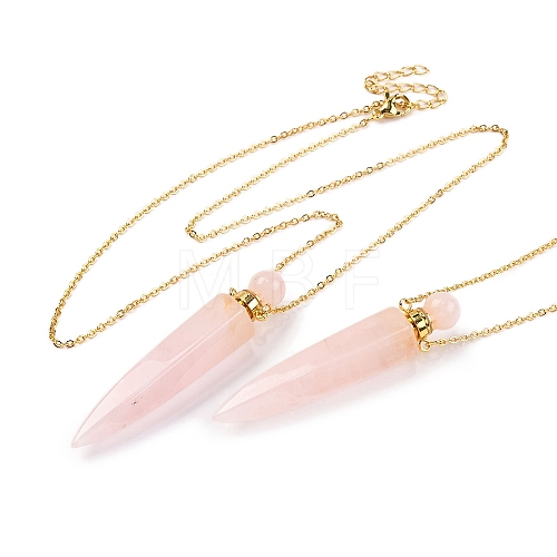 Natural Rose Quartz Bullet Shaped Perfume Bottle Pendant Necklaces G-B089-02G-02-1