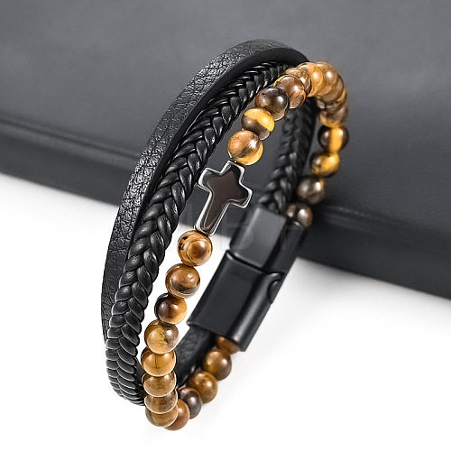 Leather Cord Multi-starand Bracelet PW-WG46246-02-1