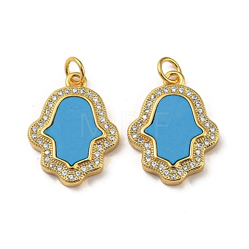 Brass Micro Pave Cubic Zirconia with Synthetic Turquoise Pendants KK-K356-24B-G-1