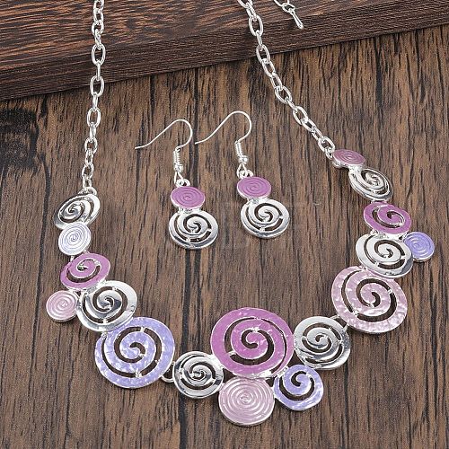 Round Spiral Hollow Out Alloy Enamel Pendant Necklaces & Dangle Earrings Sets WGCCFFB-11-1