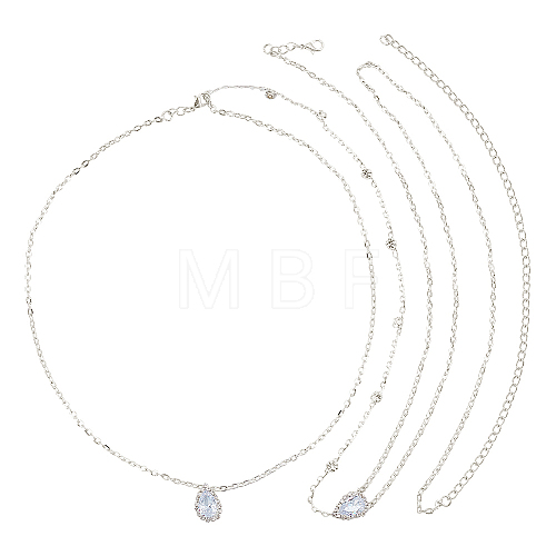 Fingerinspire 1Pc Clear Cubic Zirconia Teardrop Backdrop Necklace Body Chain NJEW-FG0001-02S-1