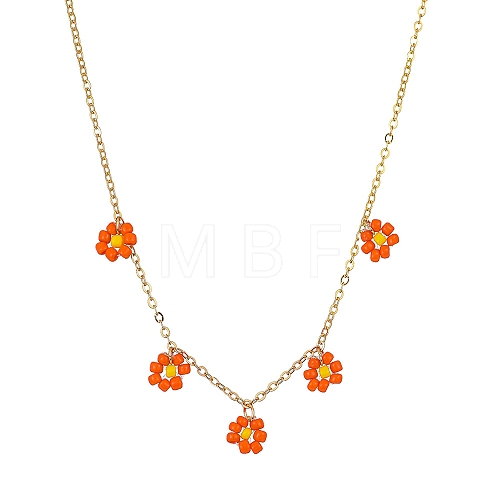 Glass Seed Bead Flower Bib Pendant Necklaces PW-WGC3FE4-10-1