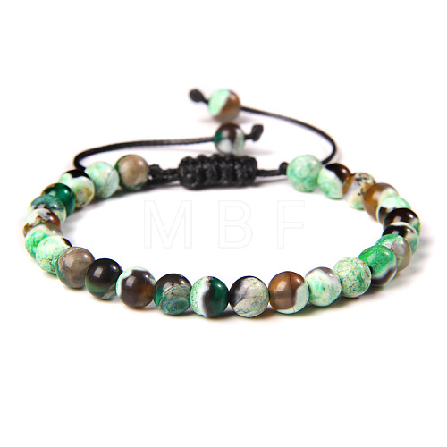 Natural Agate Round Bead Adjustable Braided Bracelets UO3136-6-1