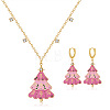 Christmas Tree Brass Enamel & Cubic Zirconia Hoop Earrings & Pendant Necklaces Sets for Women FS-WGBC4E9-03-1