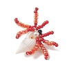 Faceted Round Natural Black Spinel & Natural Trumpet Shell & Glass Seed Beaded Crab Pendants PALLOY-MZ01177-01-4
