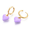 Enamel Heart Dangle Hoop Earrings EJEW-T018-01C-1