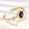 Hexagon Brass Pave Natural Labradorite & Cubic Zirconia Cuff Bangles for Women BJEW-Z172-01G-07-2