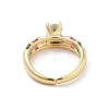 Brass Micro Pave Colorful Cubic Zirconia Open Cuff Ring for Women RJEW-Z055-03G-01-3