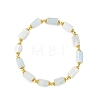 Faceted Column Natural Aquamarine & Synthetic Non-magnetic Hematite Beaded Stretch Bracelets BJEW-JB14179-3