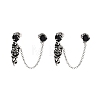 Halloween Skull 316 Surgical Stainless Steel Pave Black Cubic Zirconia Dangle Chains Stud Earrings EJEW-Z050-59AS-1