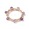 Round Natural Mixed Gemstone Bead Open Cuff Ring RJEW-JR00724-4