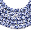Handmade Flower Printed Porcelain Ceramic Beads Strands PORC-M005-6mm-10-2
