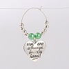 Tibetan Style Heart with Word You Are Always In My Heart Wine Glass Charms AJEW-JO00028-03-1