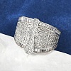 Brass Micro Pave Clear Cubic Zirconia Open Cuff Rings for Women RJEW-A059-04P-5