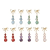 Natural Mixed Stone Bowknot with Round Dangle Stud Earrings EJEW-JE06780-2