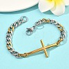 201 Stainless Steel Cross Link Bracelets BJEW-G785-01GP-3