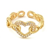 Heart Brass Micro Pave Clear Cubic Zirconia Hollow Open Cuff Rings for Women RJEW-M016-04G-3