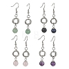 4 Pairs 4 Style Natural Mixed Genstone Round Beaded Dangle Earrings EJEW-TA00298-1