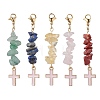 5Pcs 5 Style Natural Mixed Gemstone Chips & Alloy Enamel Cross Pendant Decorations HJEW-JM01793-S-1