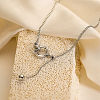 304 Stainless Steel Micro Pave Clear Cubic Zirconia Ring Pendant Twisted Chain Lariat Necklaces NJEW-P318-01P-1