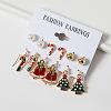 6 Pairs Christmas Zinc Alloy Enamel & Rhinestone & Plastic Pearl Dangle Earring & Stud Earring Sets FS-WGCB662-04-1