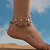 Bohemian Style Synthetic Goldstone and Natural Stone Chip Tassel Raffia Cord Double Layer Anklets FS-WGA75A5-02-2