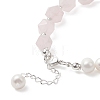 Natural Rose Quartz Heart Charm Bracelet with Natural Pearl Beaded Chains for Women BJEW-TA00255-02-5