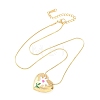 304 Stainless Steel Enamel Heart with Flower Pendant Necklaces for Women NJEW-D347-01G-02-4