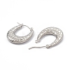 201 Stainless Steel Texture Oval Thick Hoop Earrings with 304 Stainless Steel Pins for Women EJEW-B016-09P-2