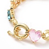 Colorful Cubic Zirconia Heart & Rectangle & Teardrop Link Chain Bracelet BJEW-B068-02-3