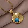 304 Stainless Steel with Dyed Synthetic Turquoise Disc Pendant Necklaces for Women ON4830-1