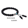 8MM Natural Dyed & Heated Black Agate Buddha Prayer Beads Bracelet Men Women WV3915-4-1